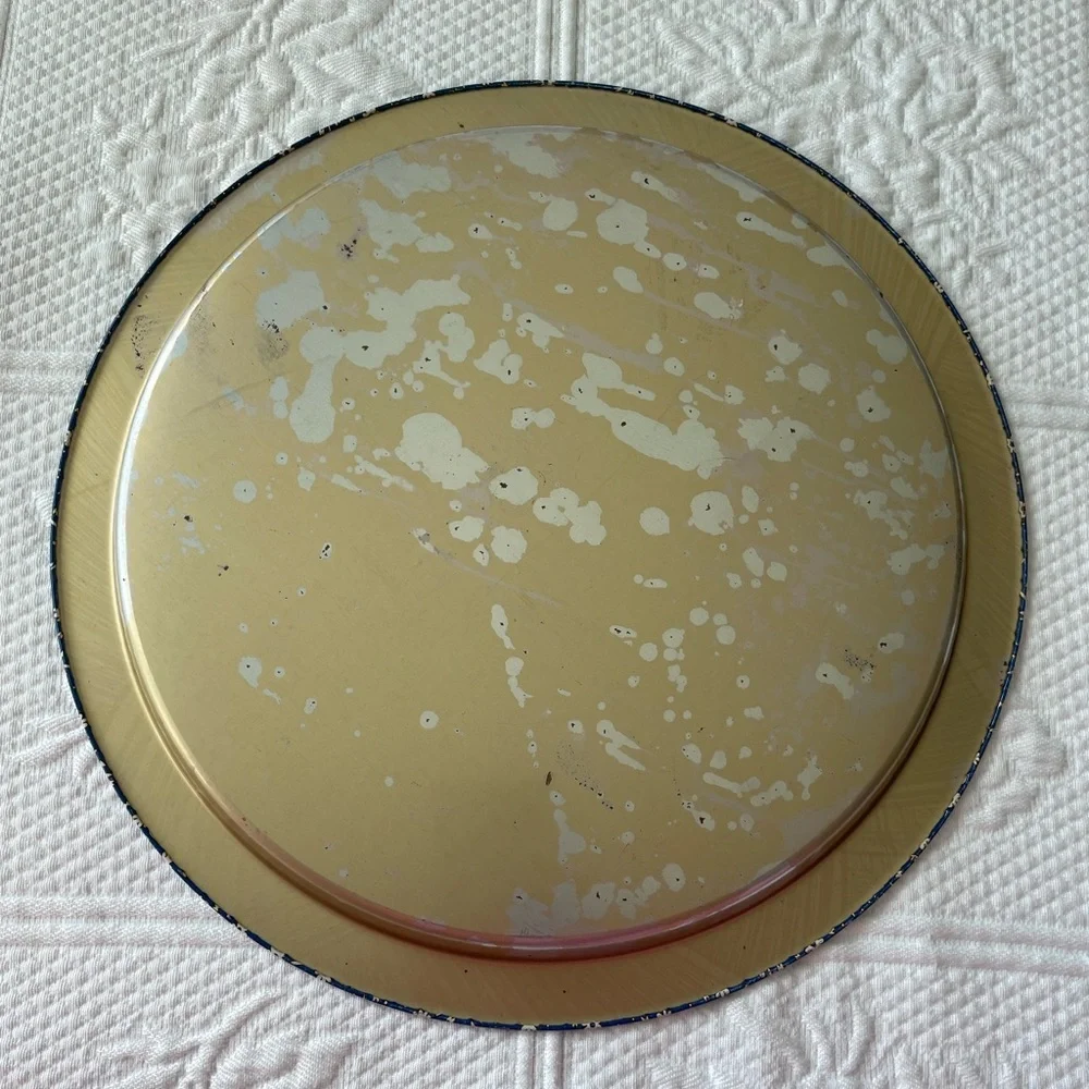 Farm Animal Metal Serving Tray Decor Cow Pig Chicken Duck Blue White Set of 2 - Picture 5 of 7